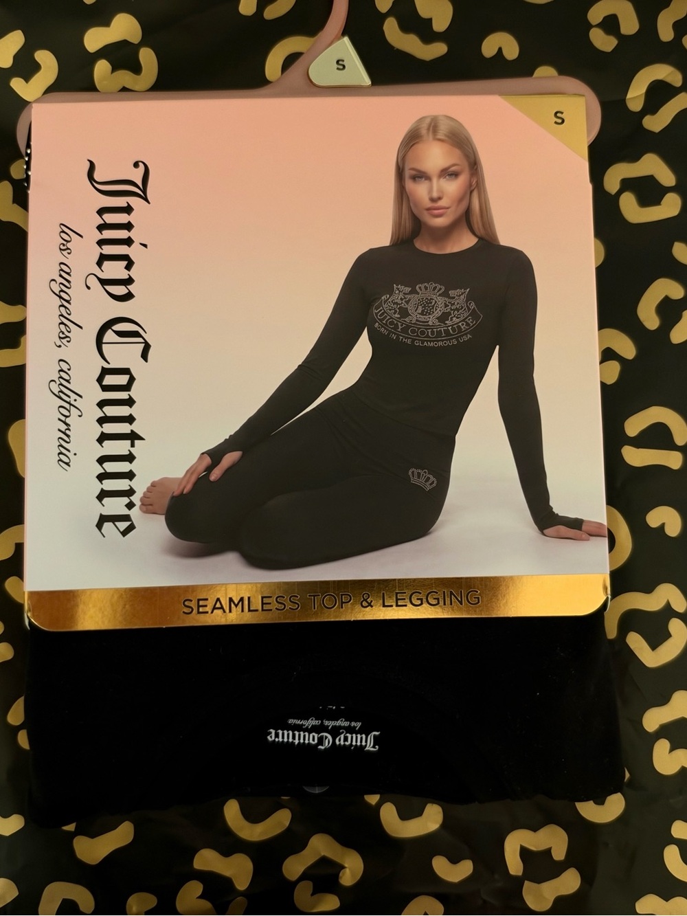 Juicy Couture Black Seamless Top & Leggings Set with Crest Detail